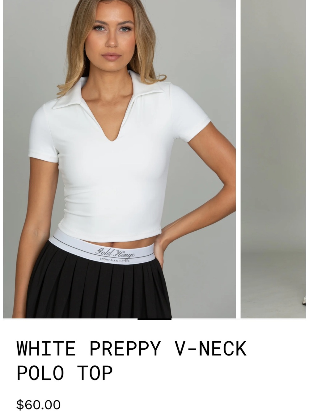 White V-Neck Cropped Polo Top by (unbranded)